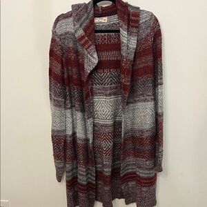 Ruff Hewn Maroon and Gray Patterned Cardigan